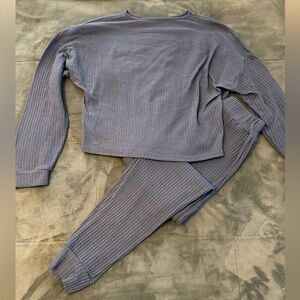 SHEIN Women's Waffle Lounge Set in Blue/Navy